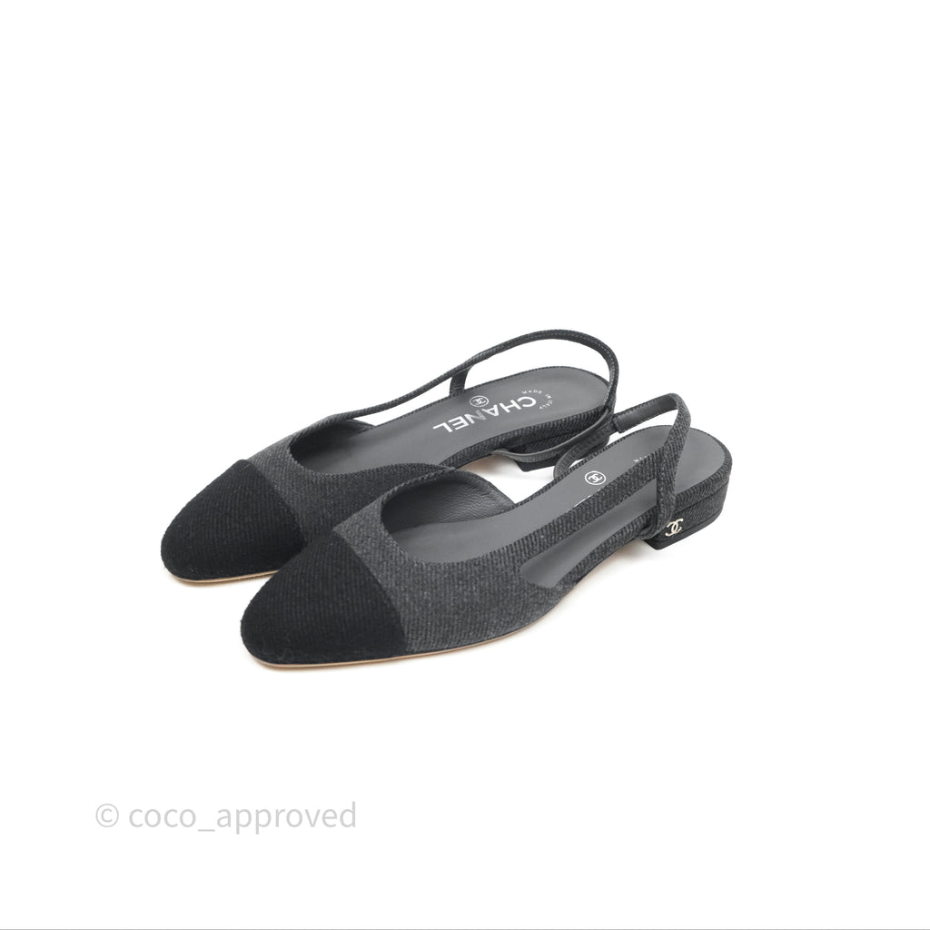 Chanel Classic Slingback Black/Grey Tweed Size 36