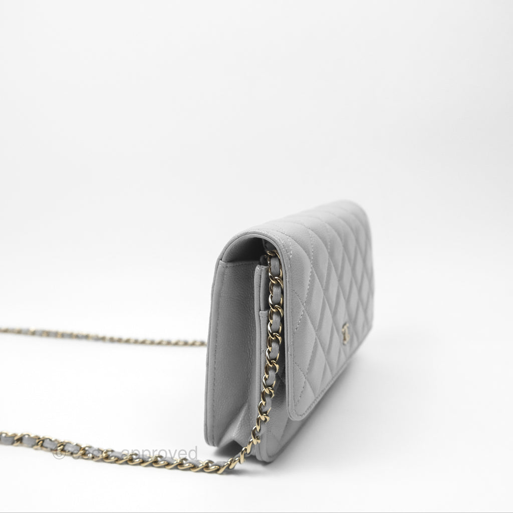 Chanel Quilted Classic Wallet on Chain WOC Grey Caviar Gold Hardware