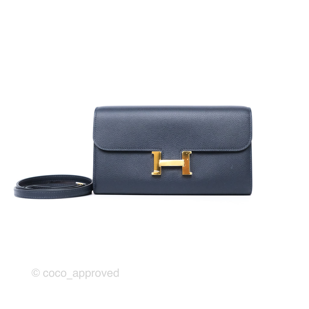 Hermès Constance Long To Go Wallet Blue Nuit 2Z Evercolor Gold Hardware