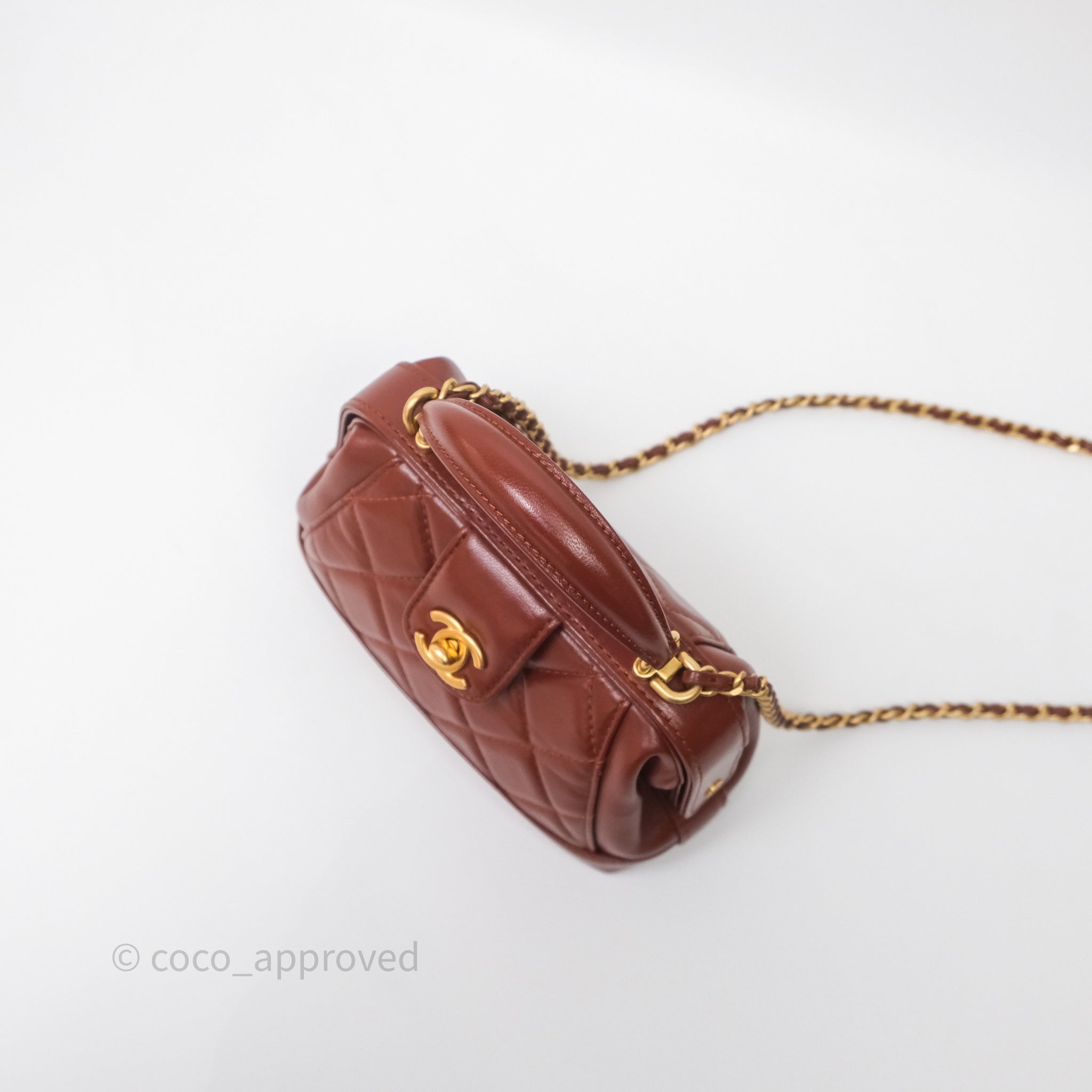 Chanel Mini Cocodoc Doctor Bag Quilted Brown Shiny Lambskin Aged