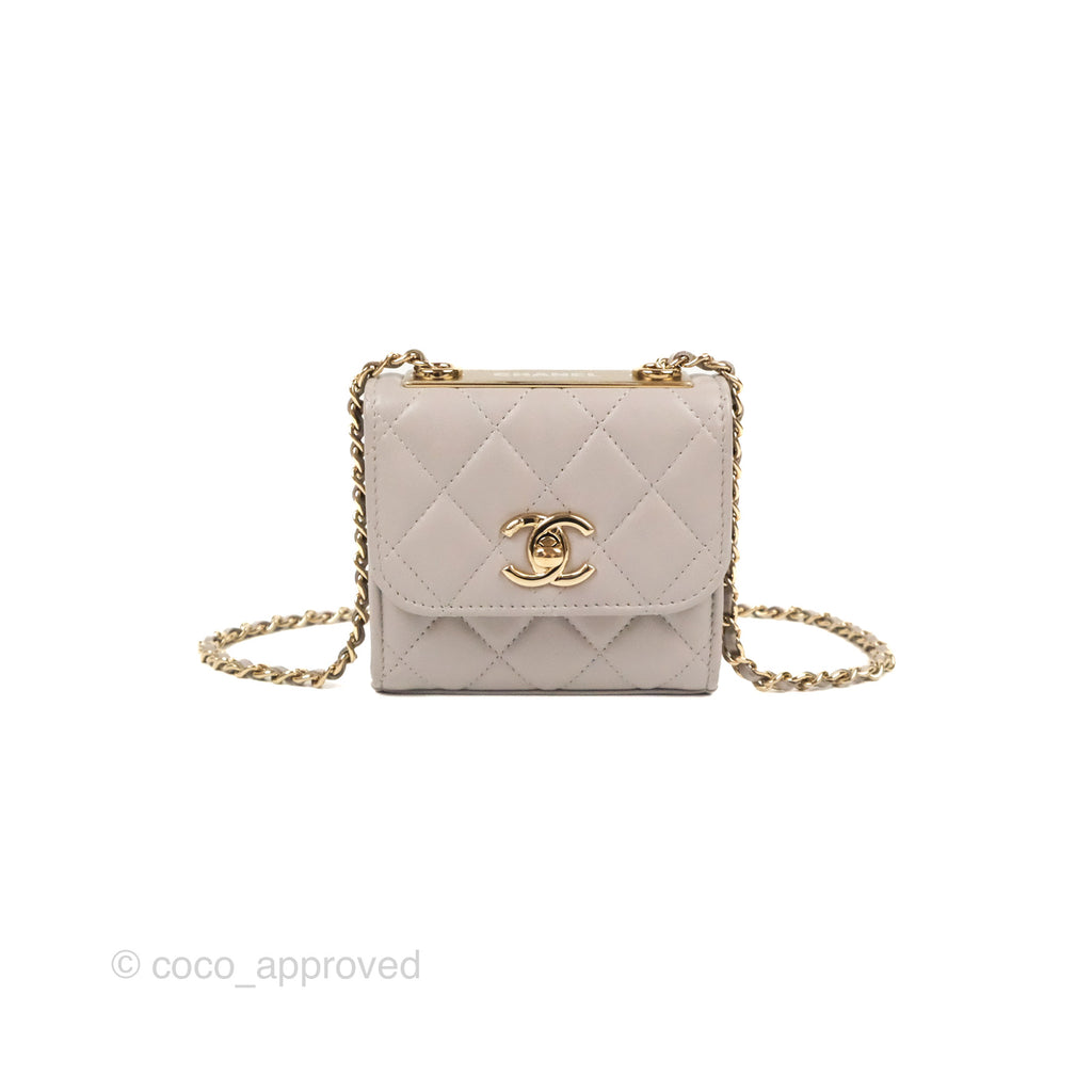 Chanel Mini Quilted Trendy CC Clutch With Chain Light Grey Lambskin Gold Hardware