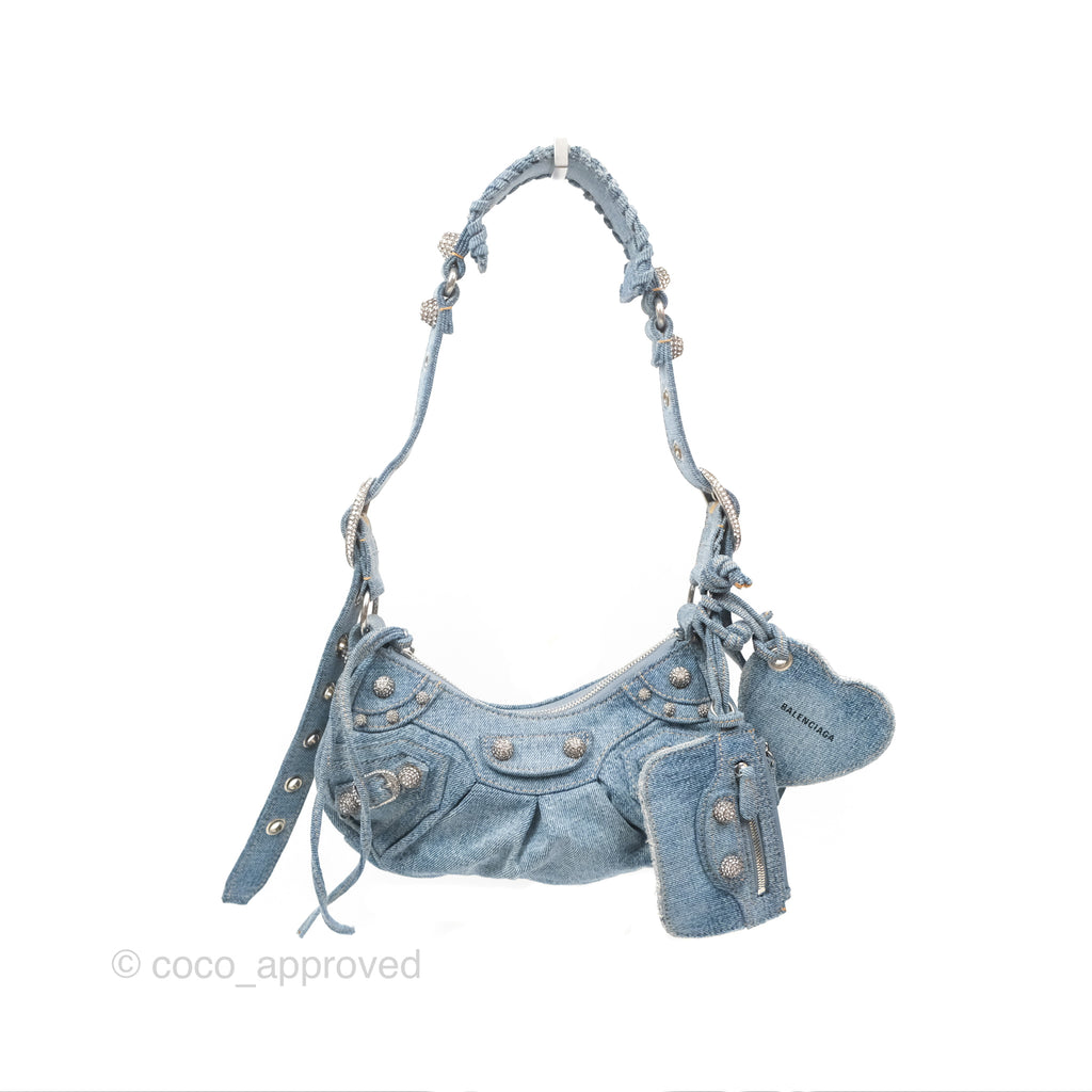 Balenciaga Le Cagole Small Embellished Denim Shoulder Bag