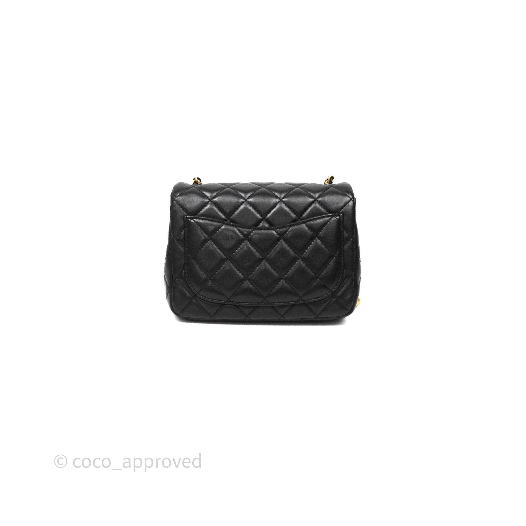 Chanel Pearl Crush Mini Square Quilted Black Lambskin Aged Gold