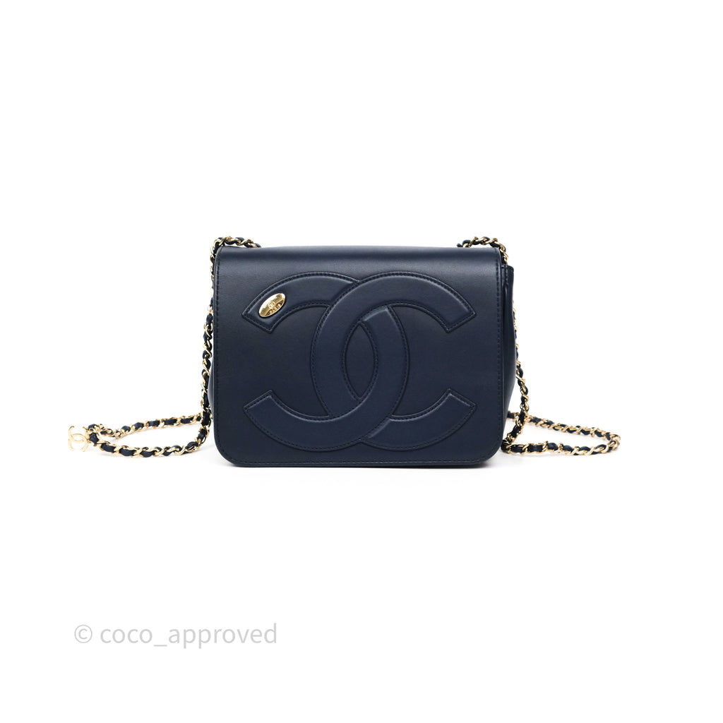 Chanel CC Mania Flap Bag Navy Lambskin Gold Hardware