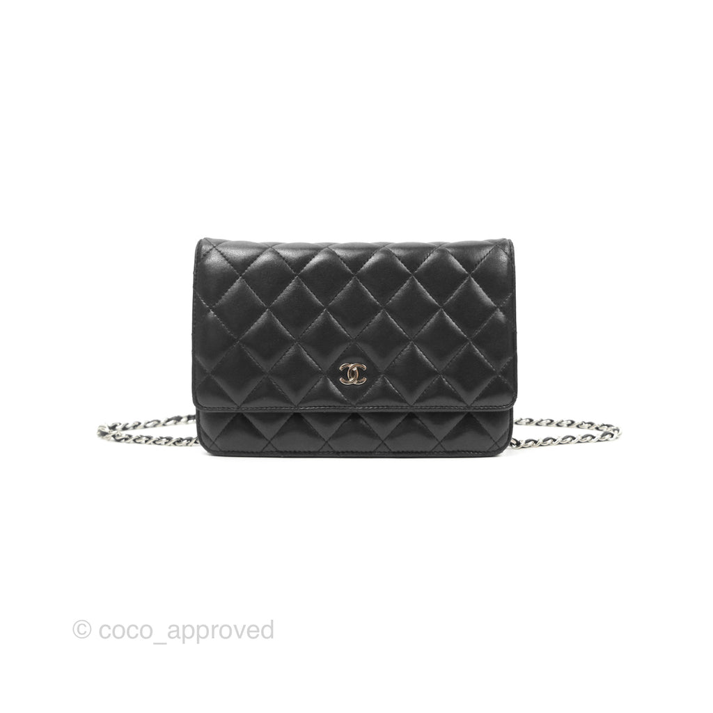 Chanel Quilted Classic Wallet On Chain WOC Black Lambskin Silver Hardware
