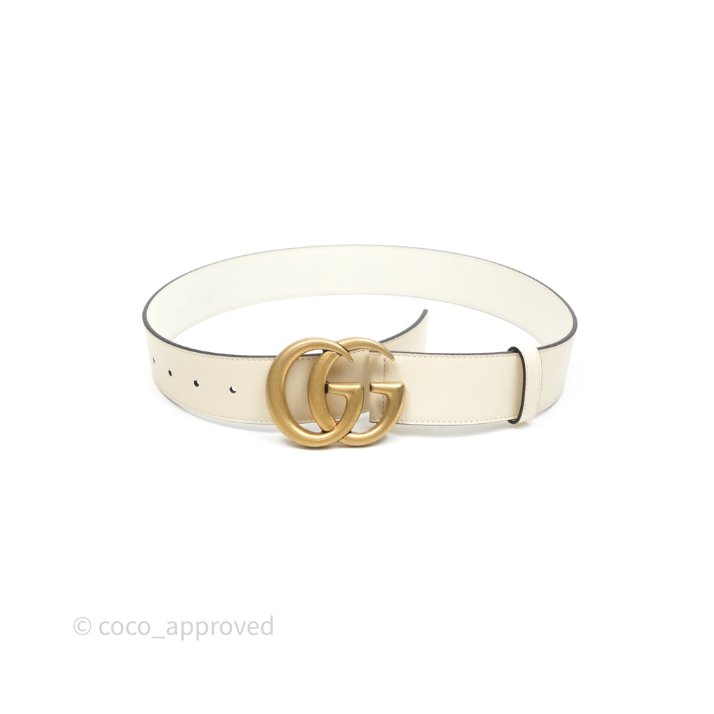 Gucci Double GG 20mm Belt 75 30 White Calfskin