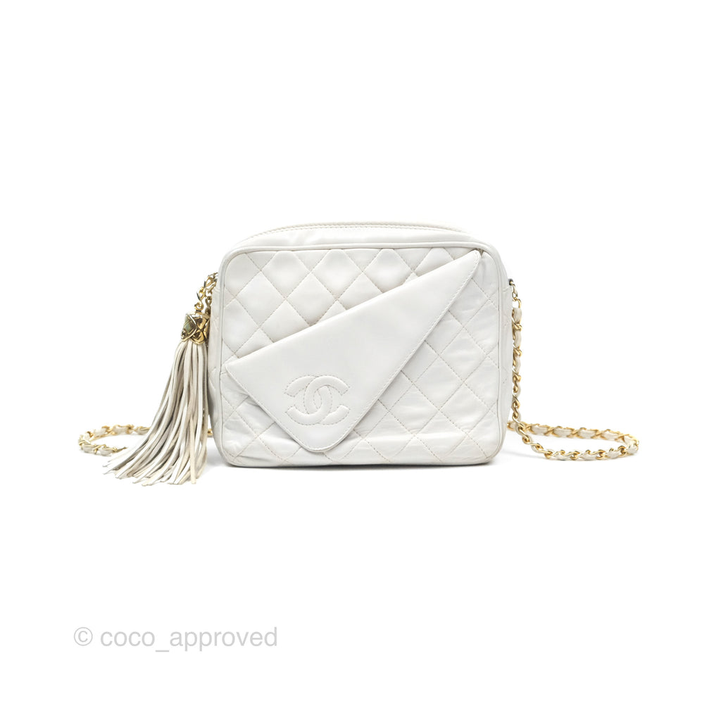 Chanel Vintage Small Camera Bag White Lambskin Gold Hardware