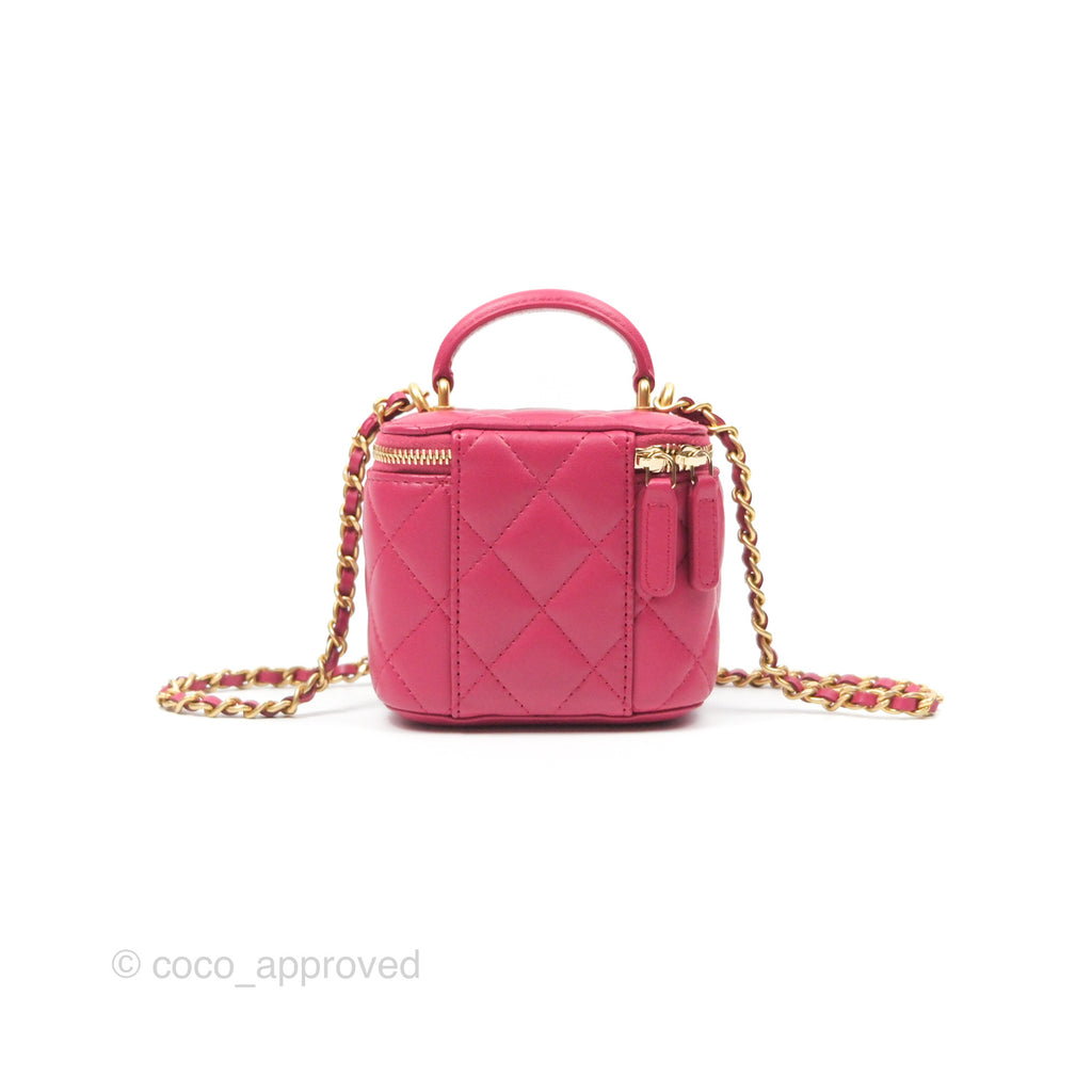 Chanel Mini Top Handle Vanity With Chain Dark Pink Lambskin Aged Gold Hardware