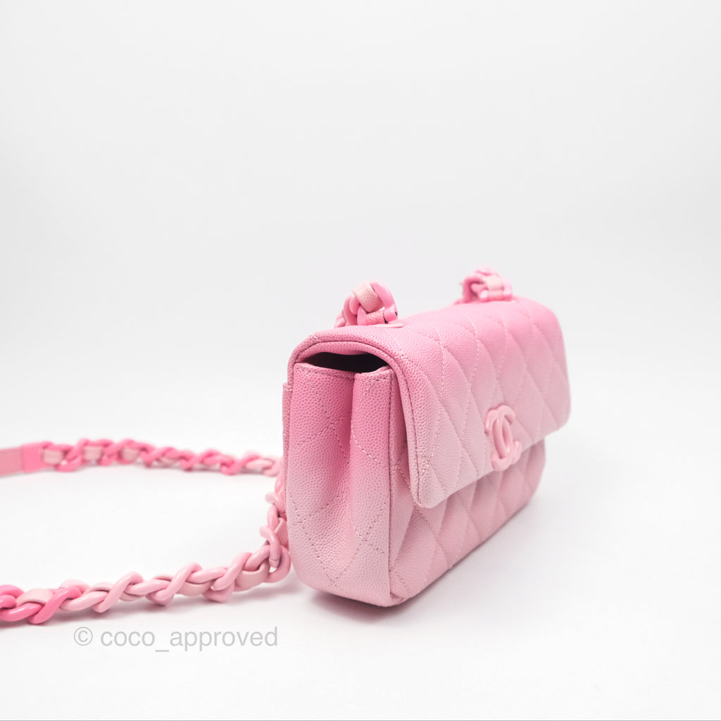 Chanel Mini Flap Bag Pink Ombre Caviar Lacquered Metal Hardware 24C