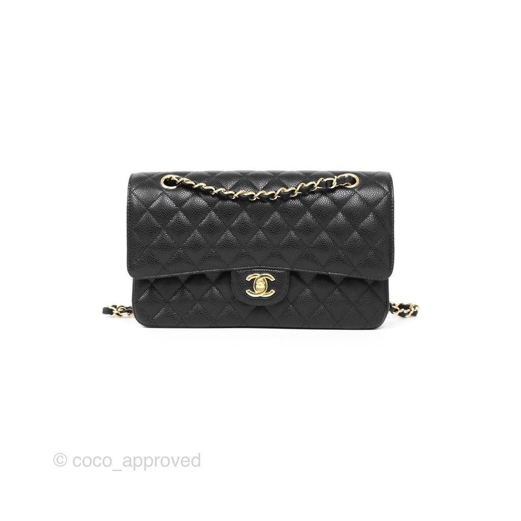 Chanel Classic M/L Medium Flap Quilted Black Caviar Gold Hardware