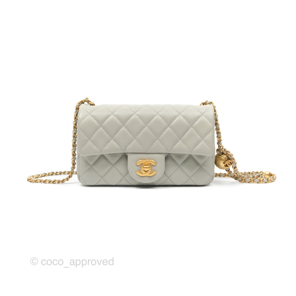 Chanel Pearl Crush Mini Rectangular Grey Lambskin Aged Gold Hardware