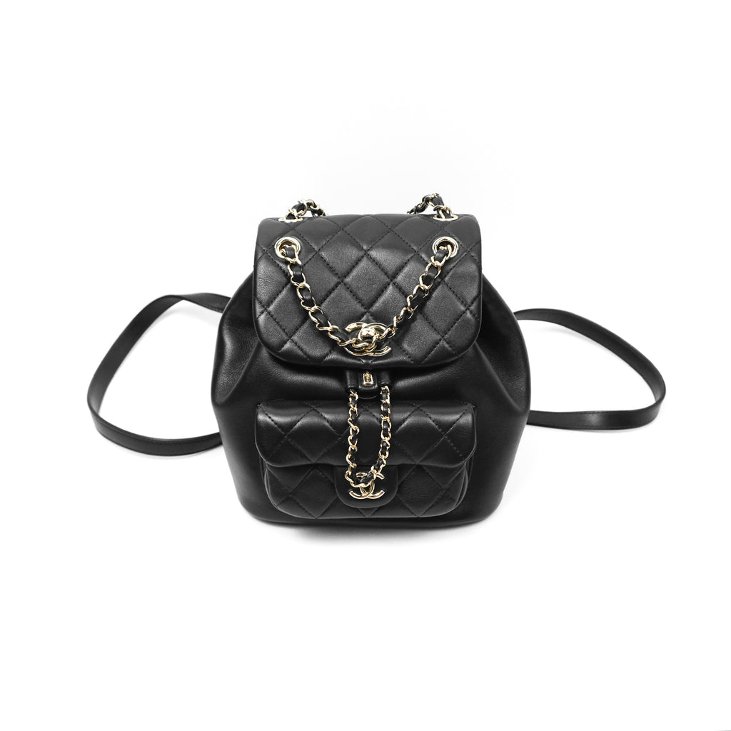 Chanel Quilted Small Duma Drawstring Backpack Black Lambskin 22A