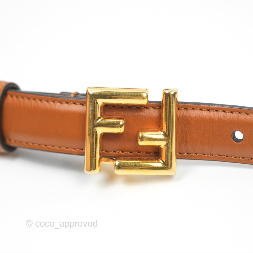 Fendi FF 20 mm Belt Brown Gold Hardware 80 32