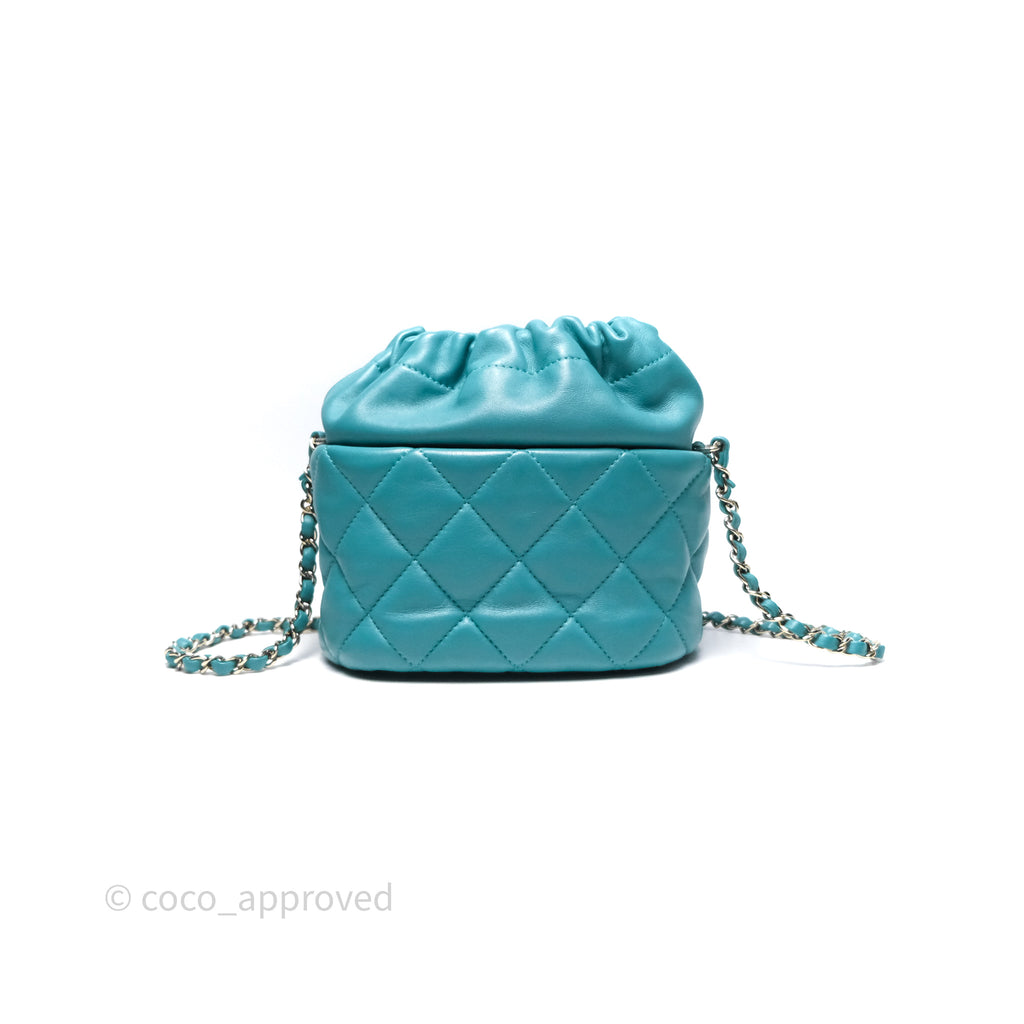 Chanel Pearl CC Drawstring Bucket Bag Teal Green Lambskin Gold Hardware