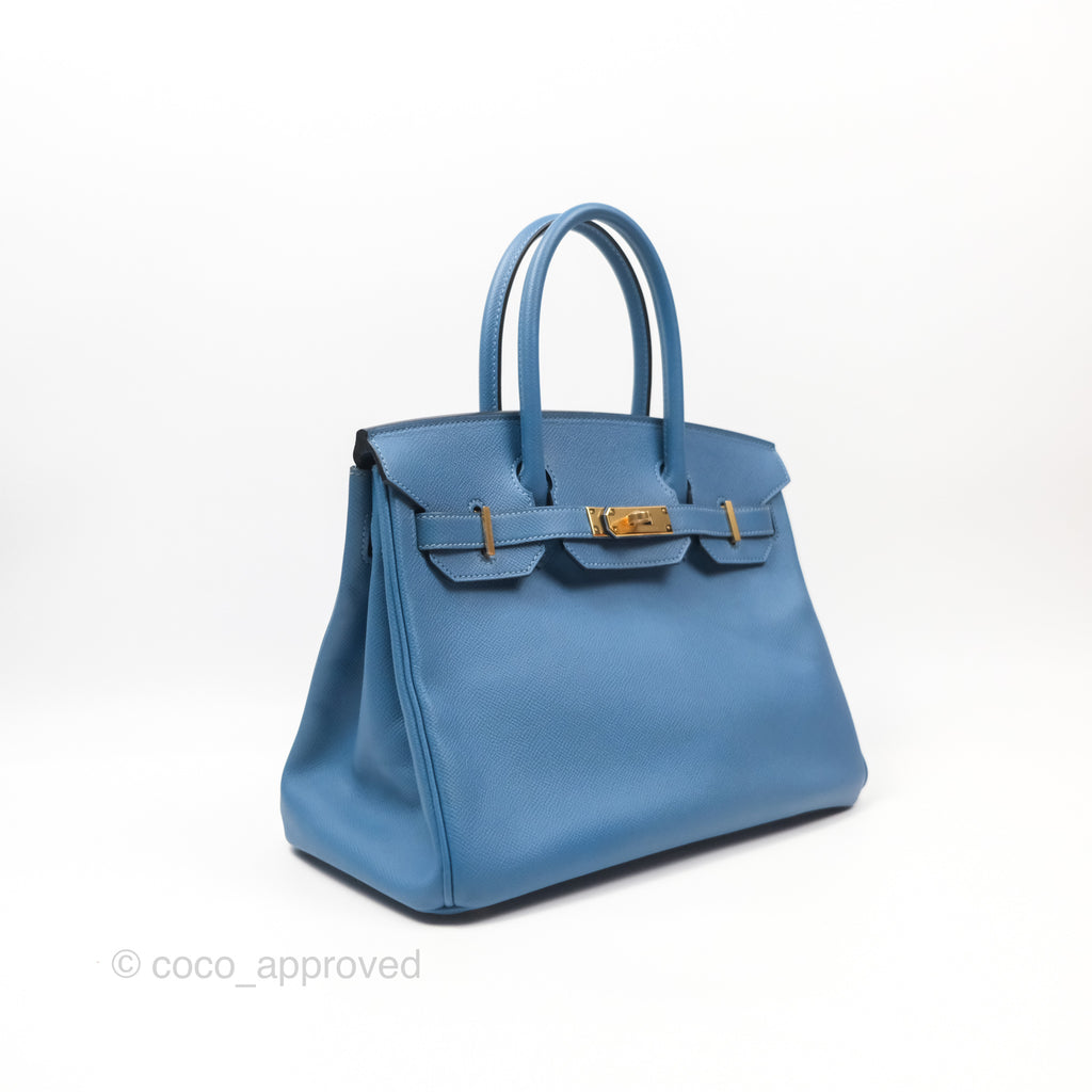 Hermès Birkin 30 Retourne Bleu Brighton 7E Epsom Gold Hardware