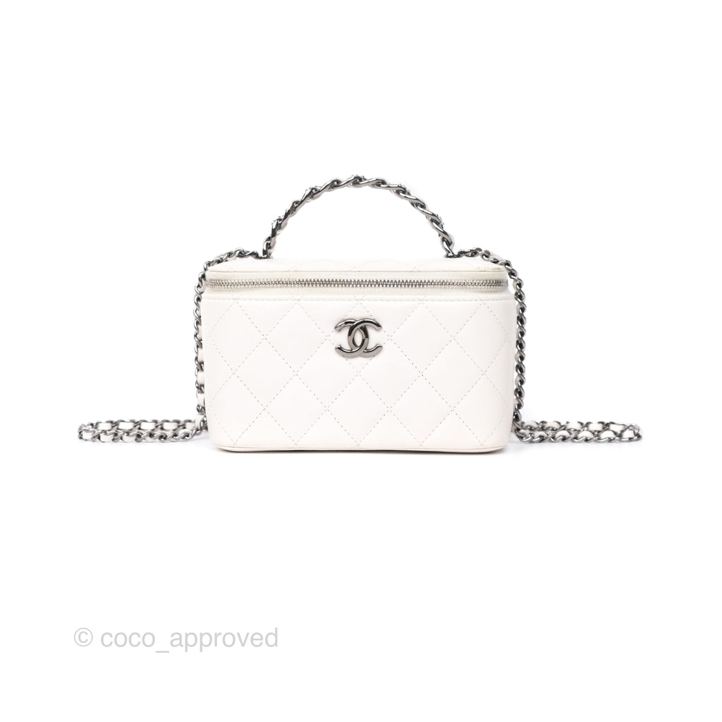 Chanel Crystals Top Handle Vanity Rectangular White Lambskin Gun Metal