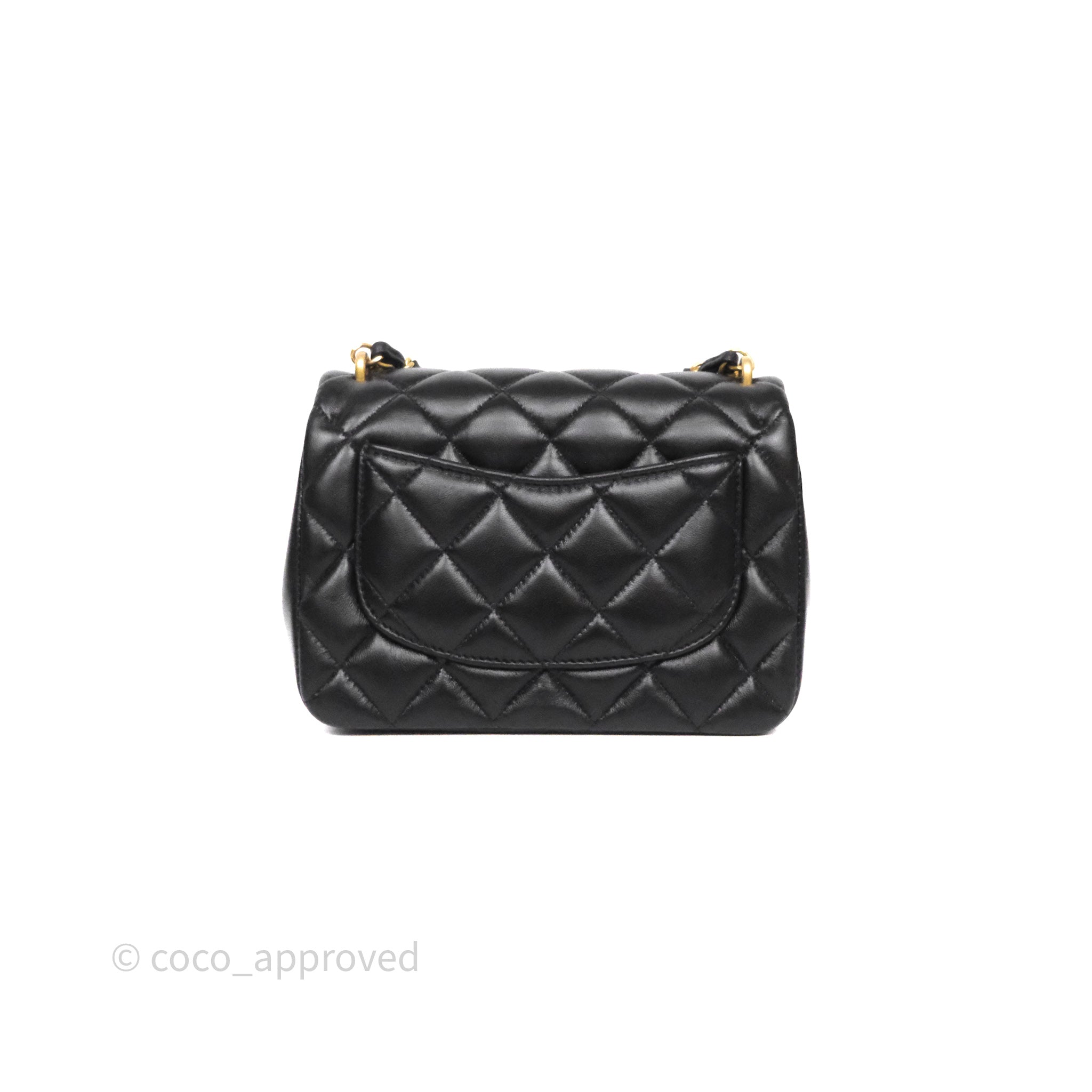 Chanel Pearl Twist Mini Square Flap Quilted Black Shiny Lambskin
