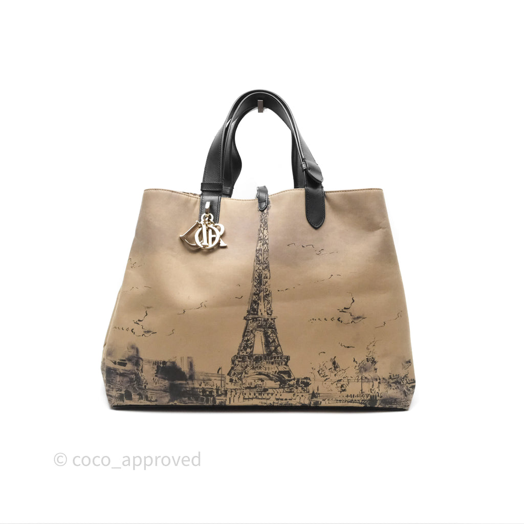 Christian Dior Large Toujours Bag Beige And Black Water-Repellent Fabric With Paris Print