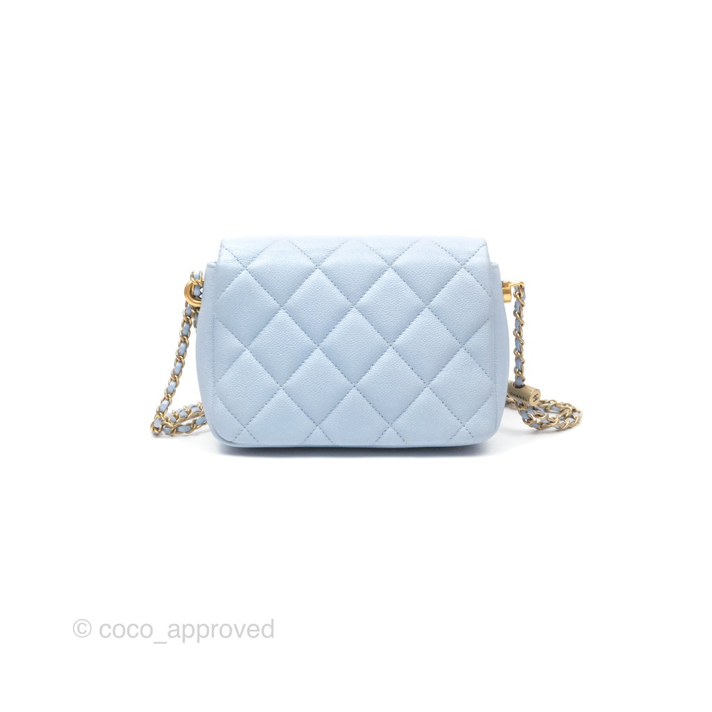 Chanel Quilted My Perfect Mini Iridescent Blue Caviar Aged Gold Hardware