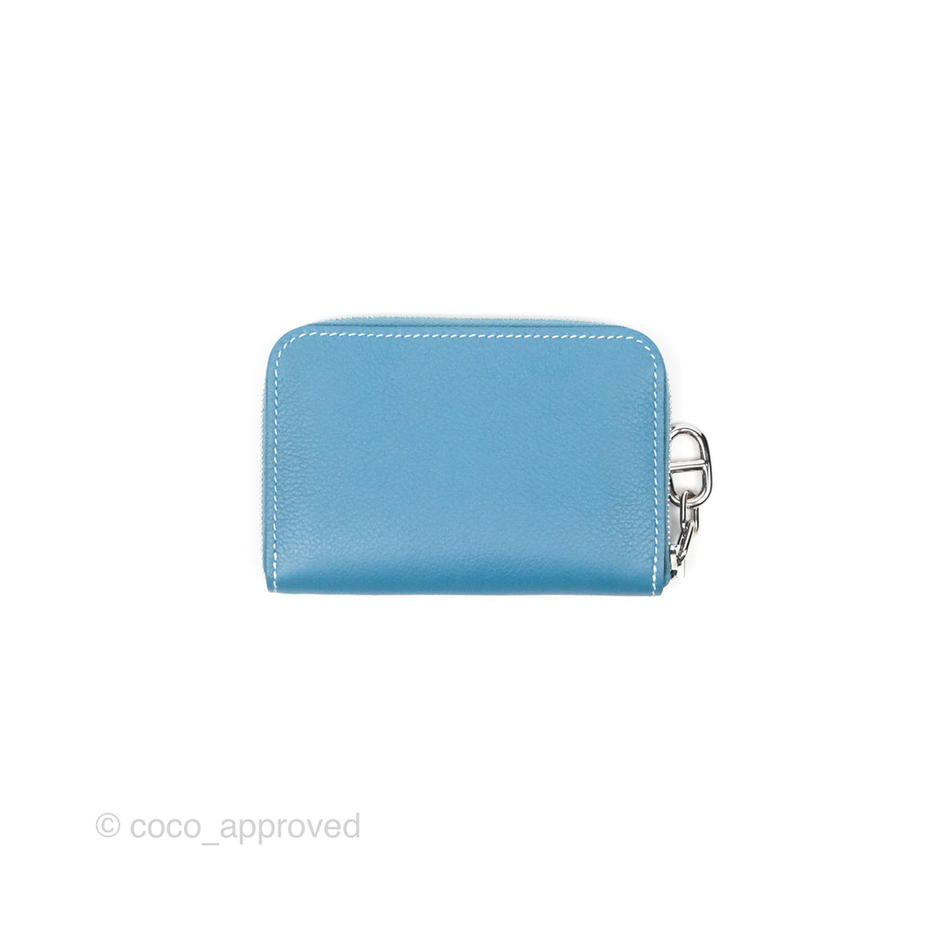 Hermès Zipengo Chaine d'Ancre Compact Card Holder Blue Jean 75 Evercolor Palladium Hardware