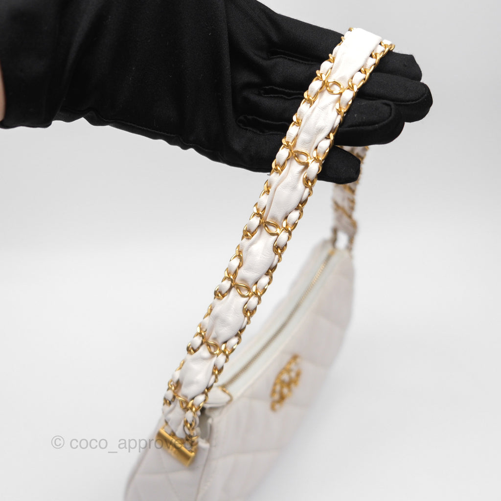 Chanel Hobo Bag White Aged Calfskin Aged Gold Hardware