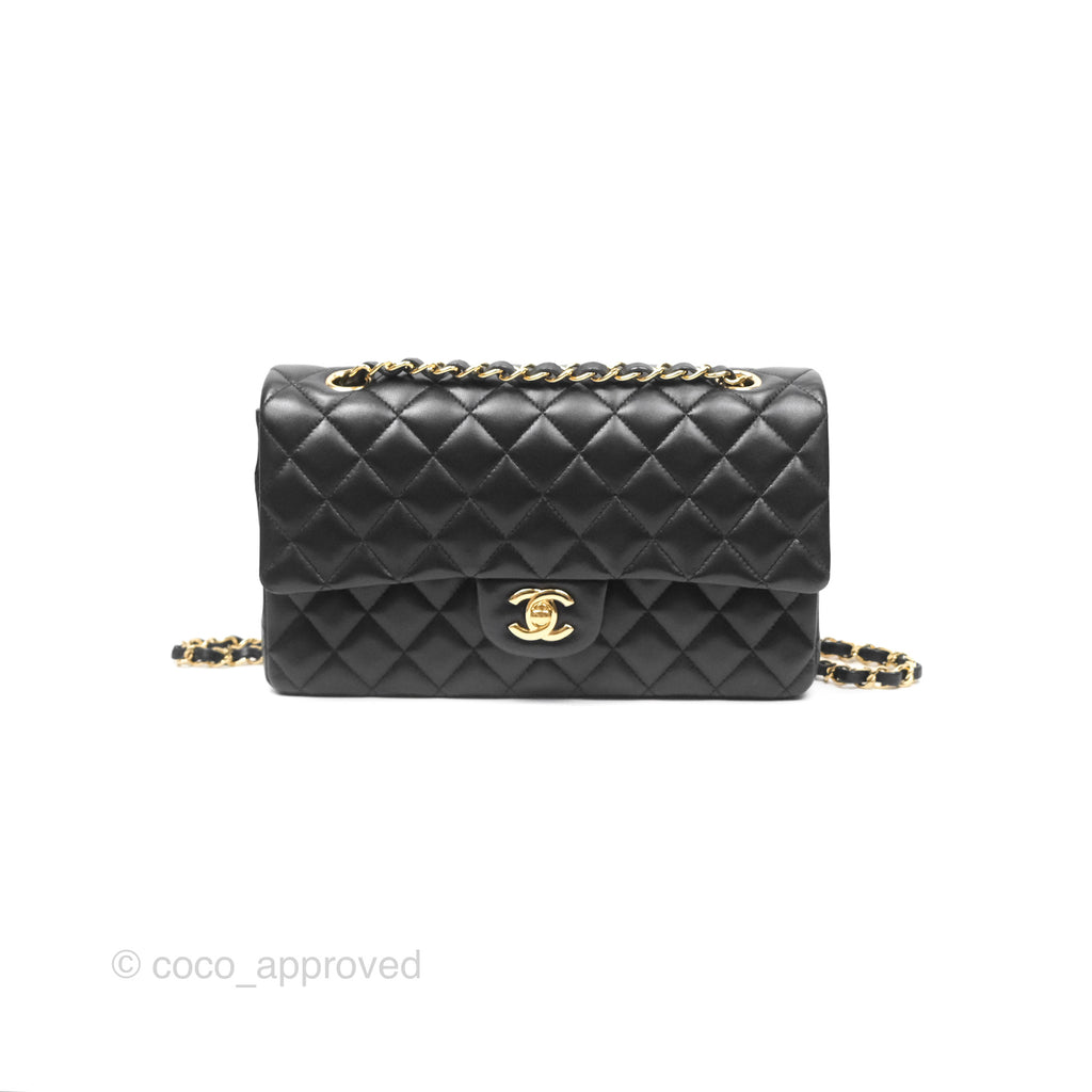 Chanel Classic M/L Medium Flap Quilted Black Lambskin Gold Hardware