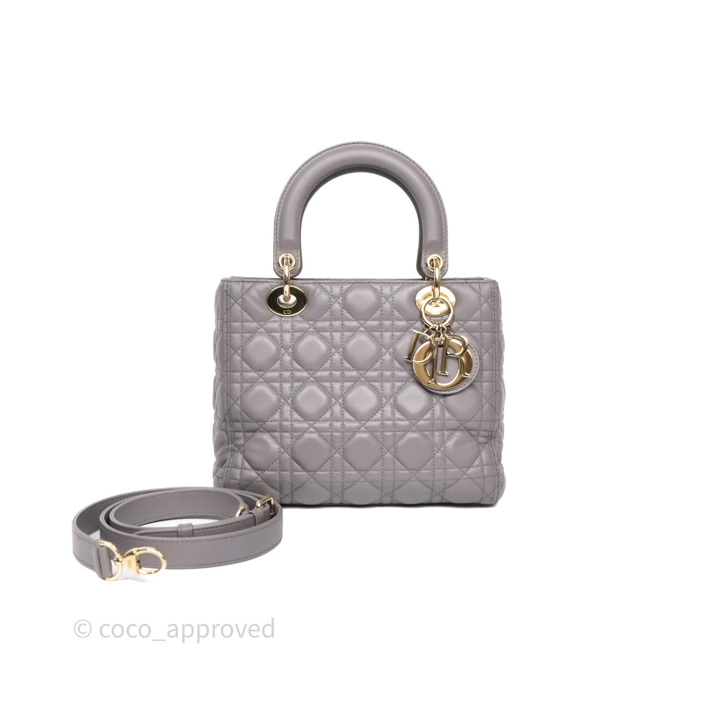 Christian Dior Medium Lady Dior Grey Lambskin Gold Hardware