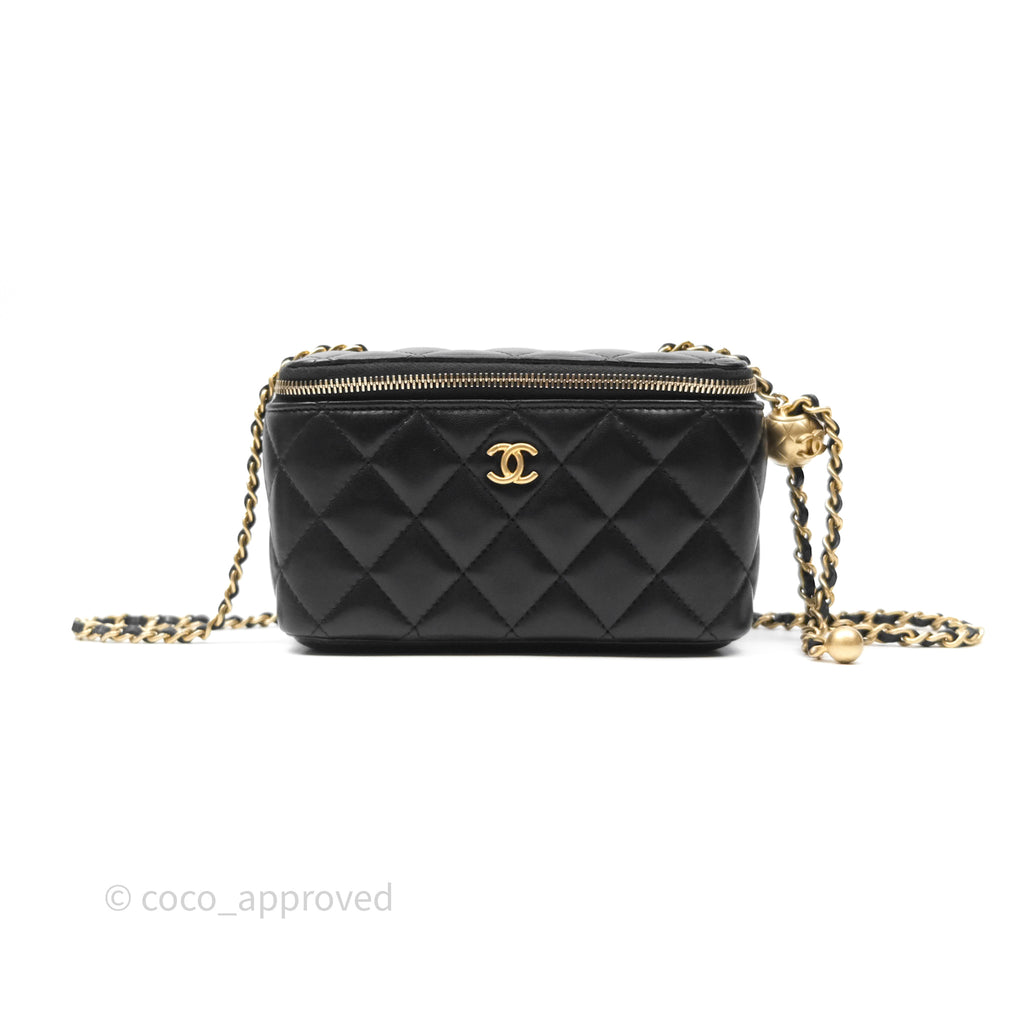 Chanel Pearl Crush Vanity With Chain Black Lambskin Aged Gold Hardware