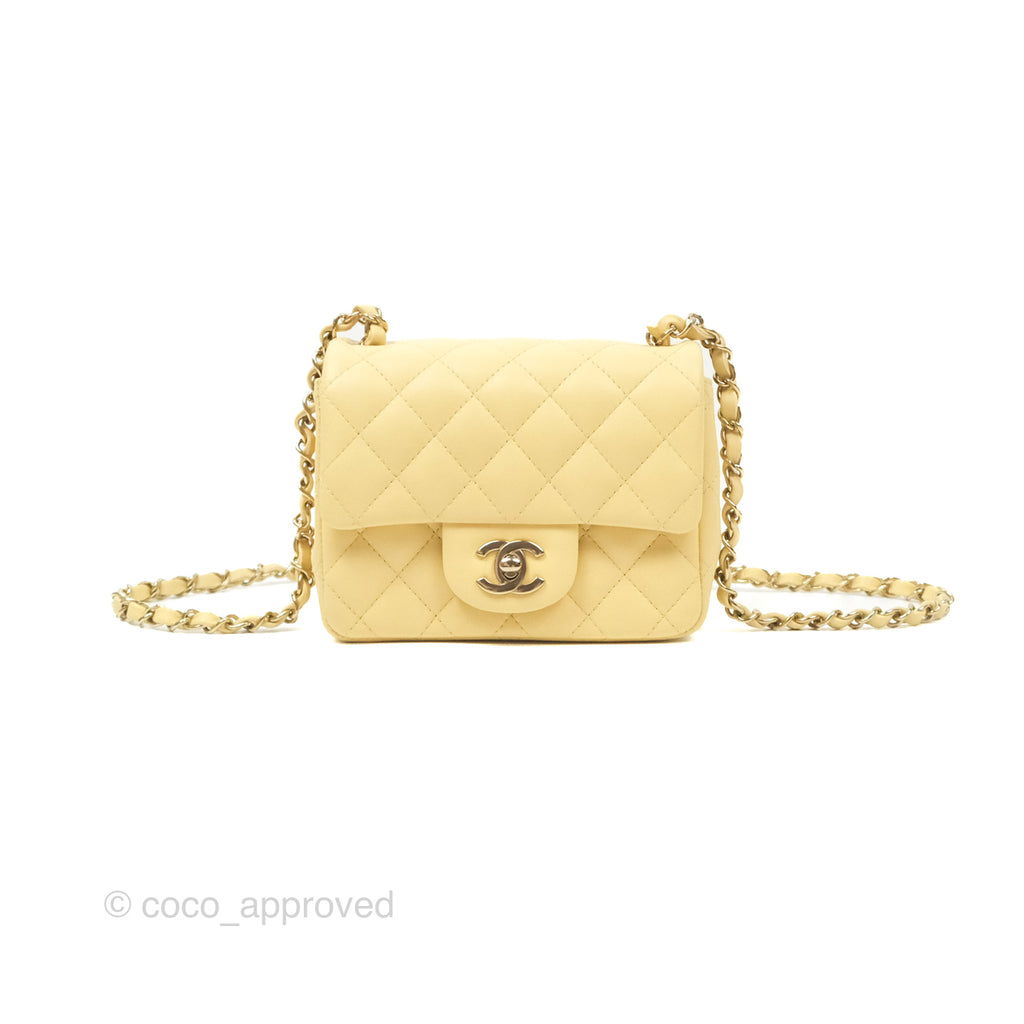 Chanel Mini Square Quilted Yellow Lambskin Gold Hardware