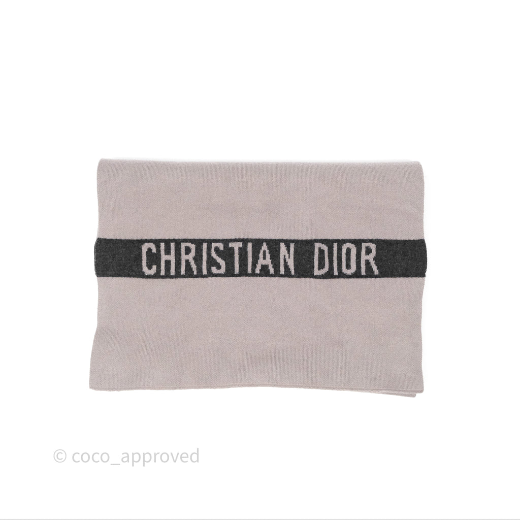 Christian Dior Logo Stripe Cashmere Scarf Taupe/ Black