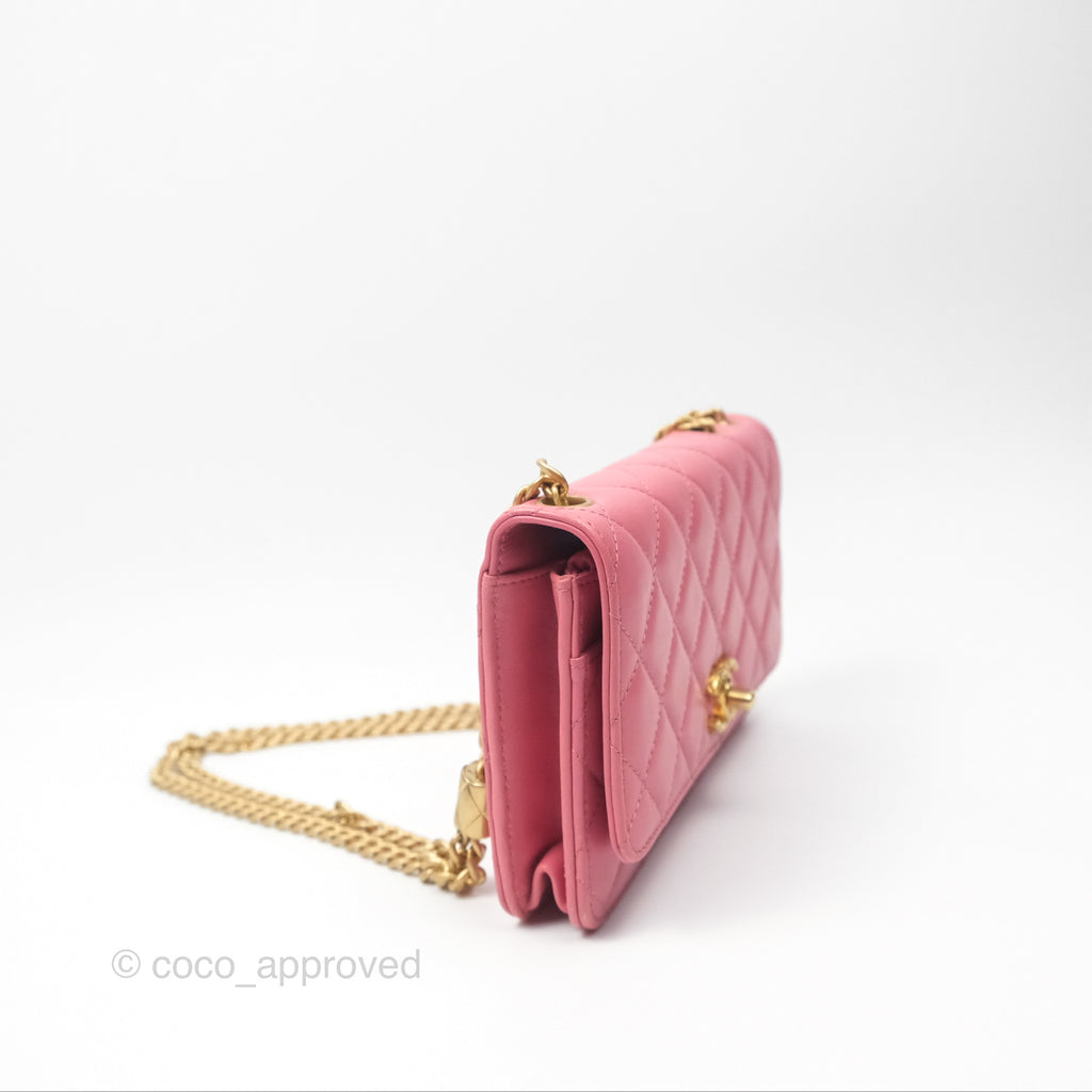 Chanel All Slide Wallet on Chain WOC Adjustable Chain Quilted Pink Lambskin