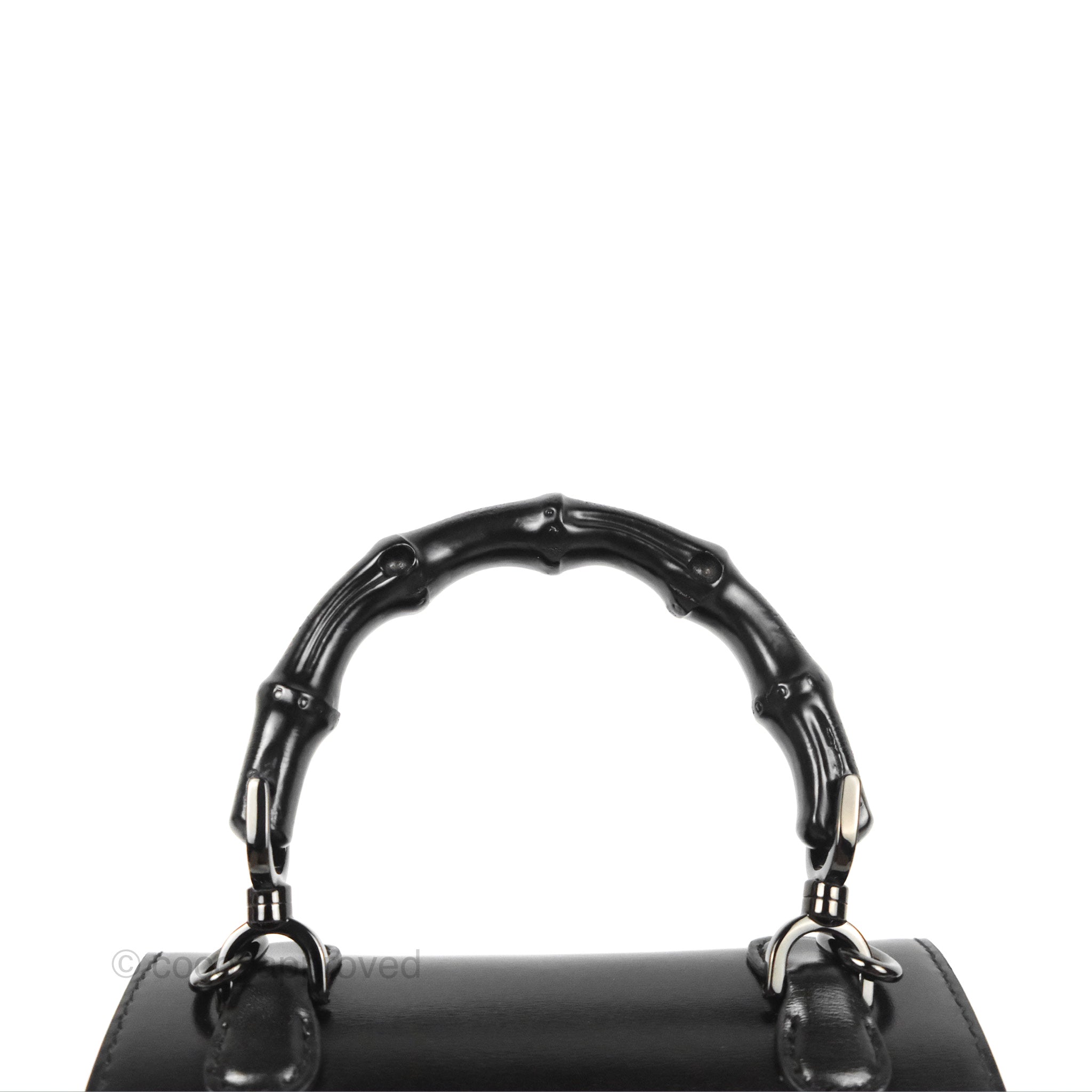 Gucci Bamboo 1947 mini top handle bag in black patent leather