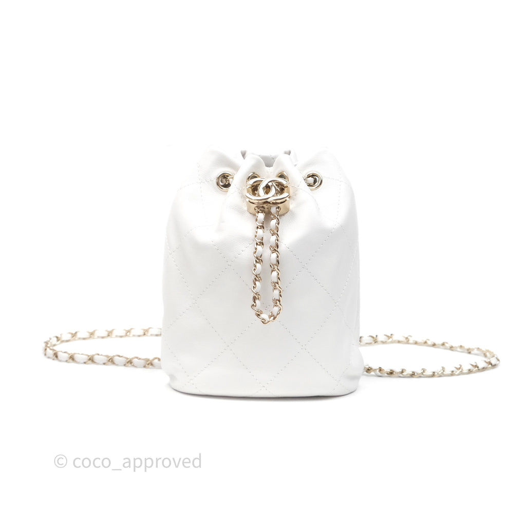 Chanel Quilted Drawstring Bucket Backpack White Calfskin Gold Hardware 24C
