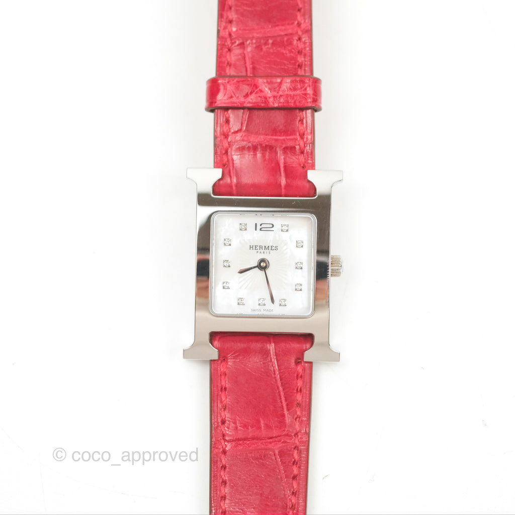 Hermès Heure H Watch Diamond Red Alligator Palladium Hardware