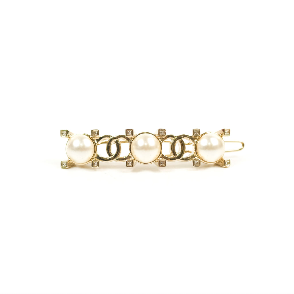 Chanel CC Pearl Hair Clip Gold Tone 21A