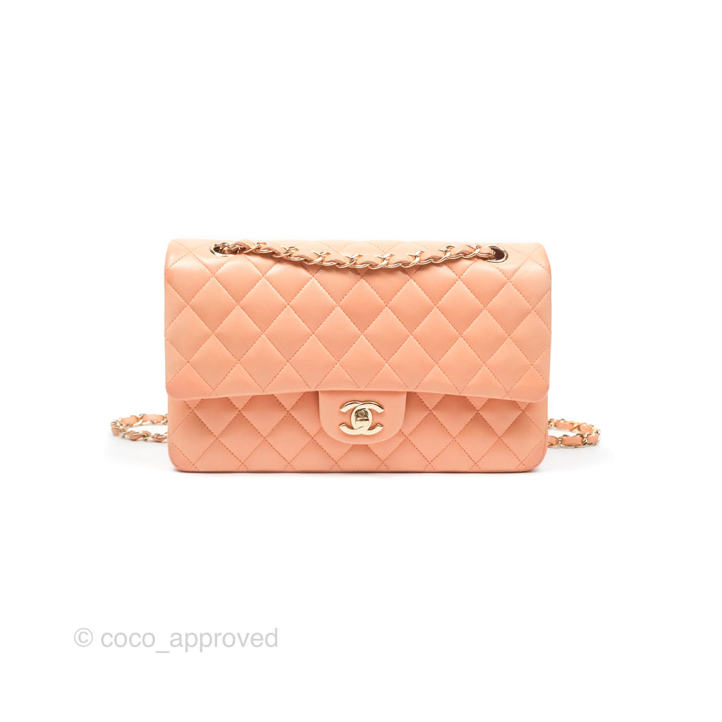 Chanel Classic M/L Medium Flap Quilted Peach Lambskin Gold Hardware