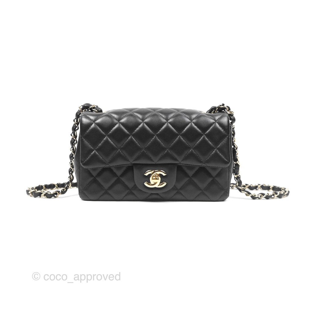 Chanel Quilted Mini Rectangular Flap Black Lambskin Gold Hardware