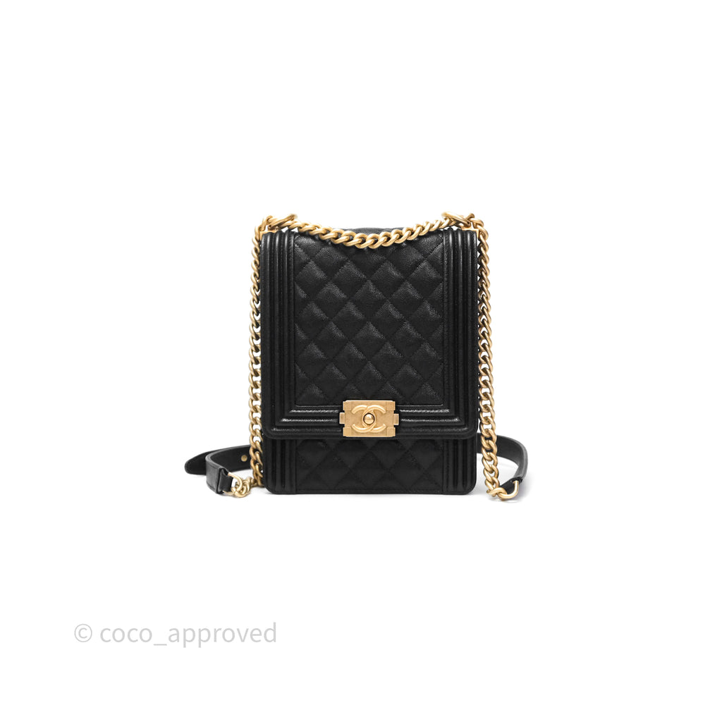 Chanel Quilted North South Boy Flap Black Caviar Aged Gold Hardware