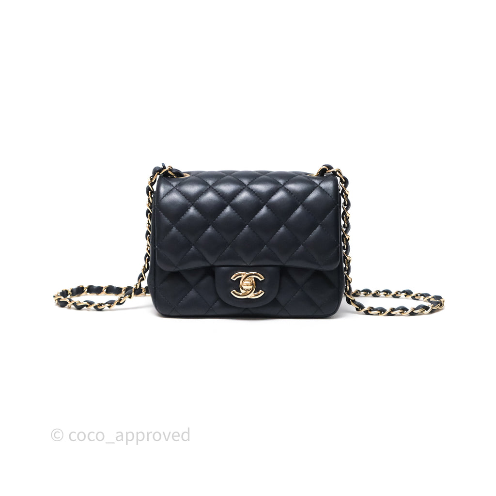 Chanel Mini Square Flap Quilted Navy Lambskin Gold Hardware