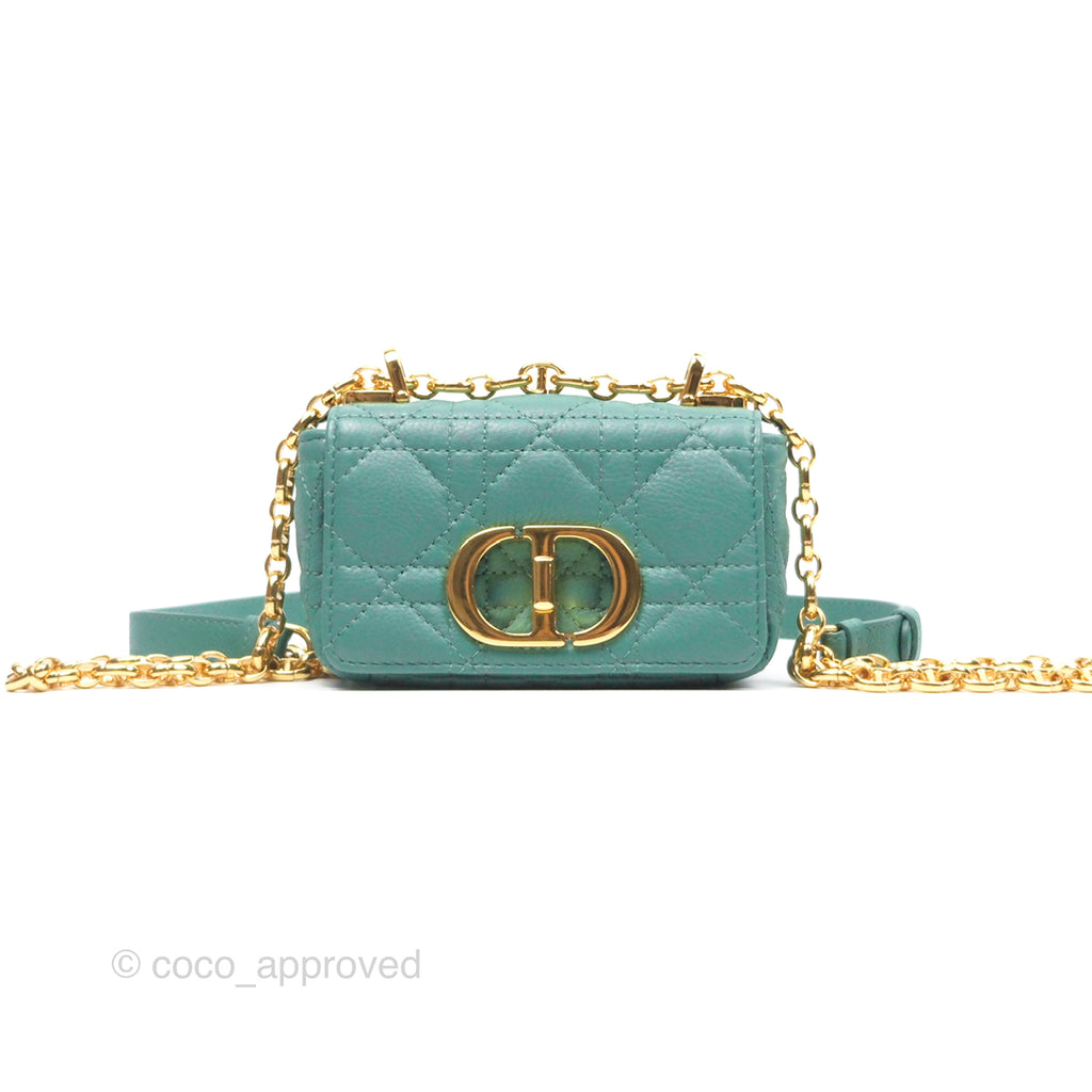 Christian Dior Micro Caro Bag in Tundra Green Supple Cannage Calfskin Gold Hardware