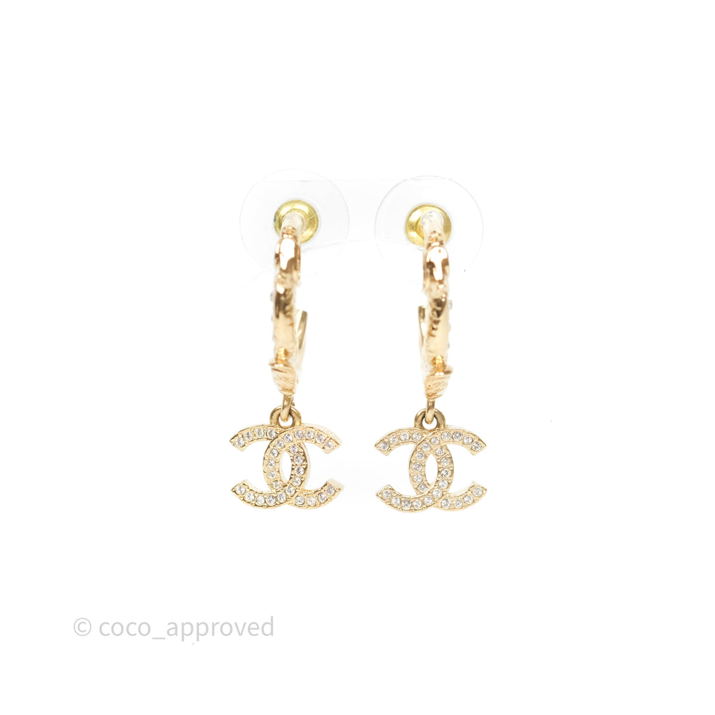 Chanel CC Crystal Hoop Earrings Gold Tone 23C