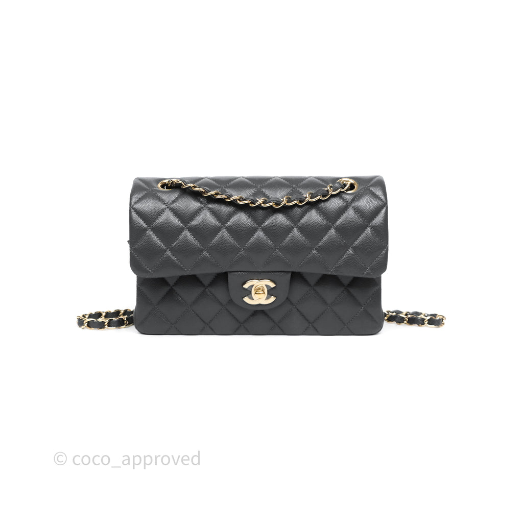Chanel Small Classic Flap Quilted Dark Grey Caviar Gold Hardware