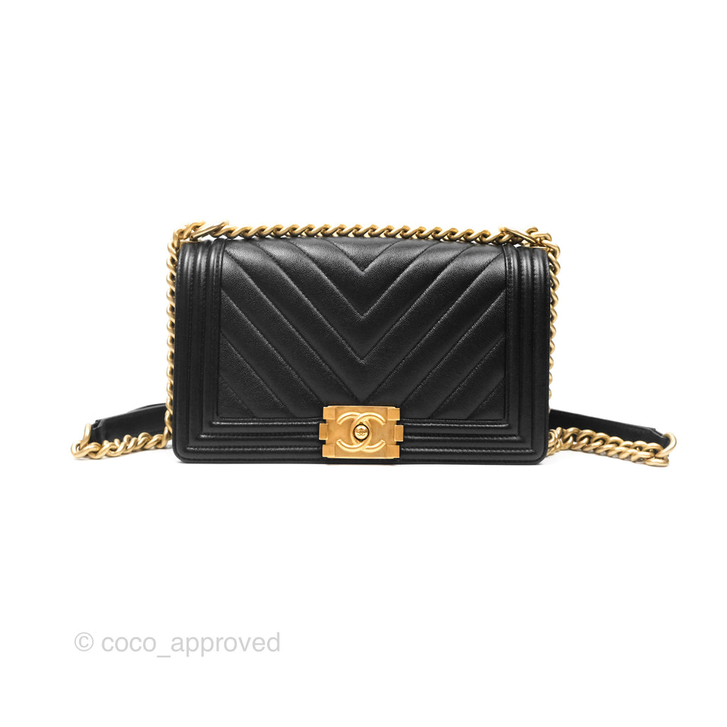 Chanel Medium Boy Chevron Black Caviar Aged Gold Hardware