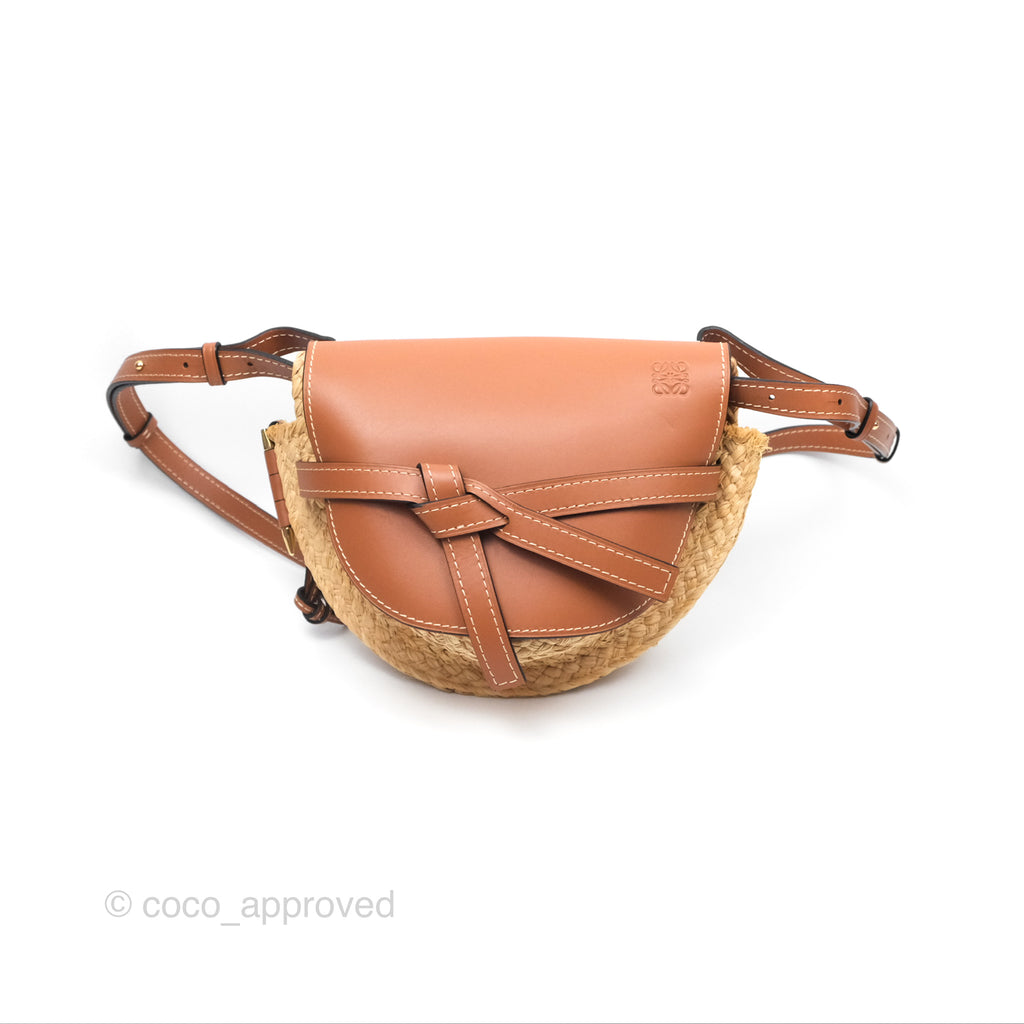 Loewe Small Raffia Gate Bag Smooth Calfskin in Tan