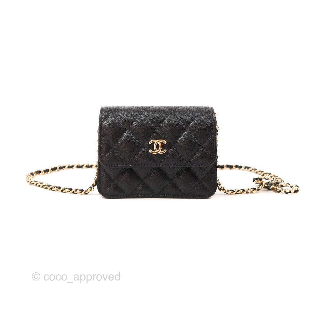 Chanel Mini Clutch with Ribbon Bow Chain Black Caviar Gold Hardware 23S