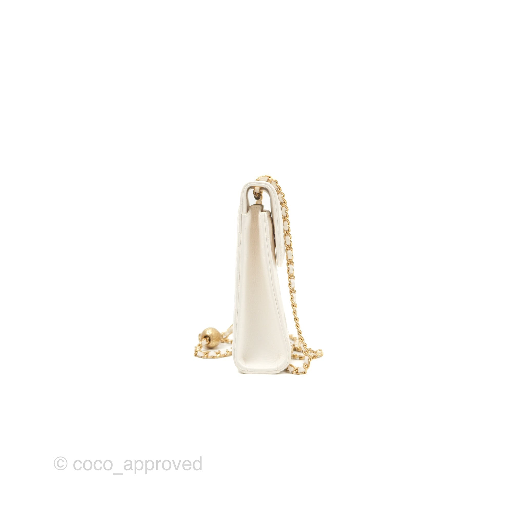Chanel Quilted Pearl Crush Phone Holder With Chain White Lambskin