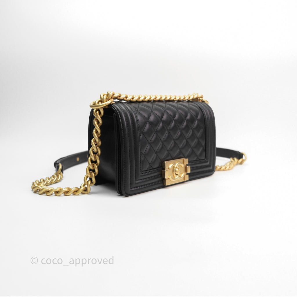 Chanel Small Boy Black Lambskin Aged Gold Hardware