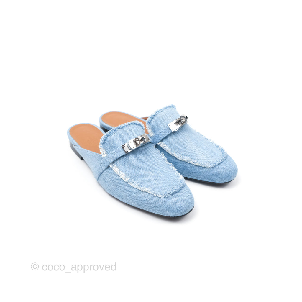 Hermès Oz Mule Denim Bleu Clair Palladium Hardware Size 37C