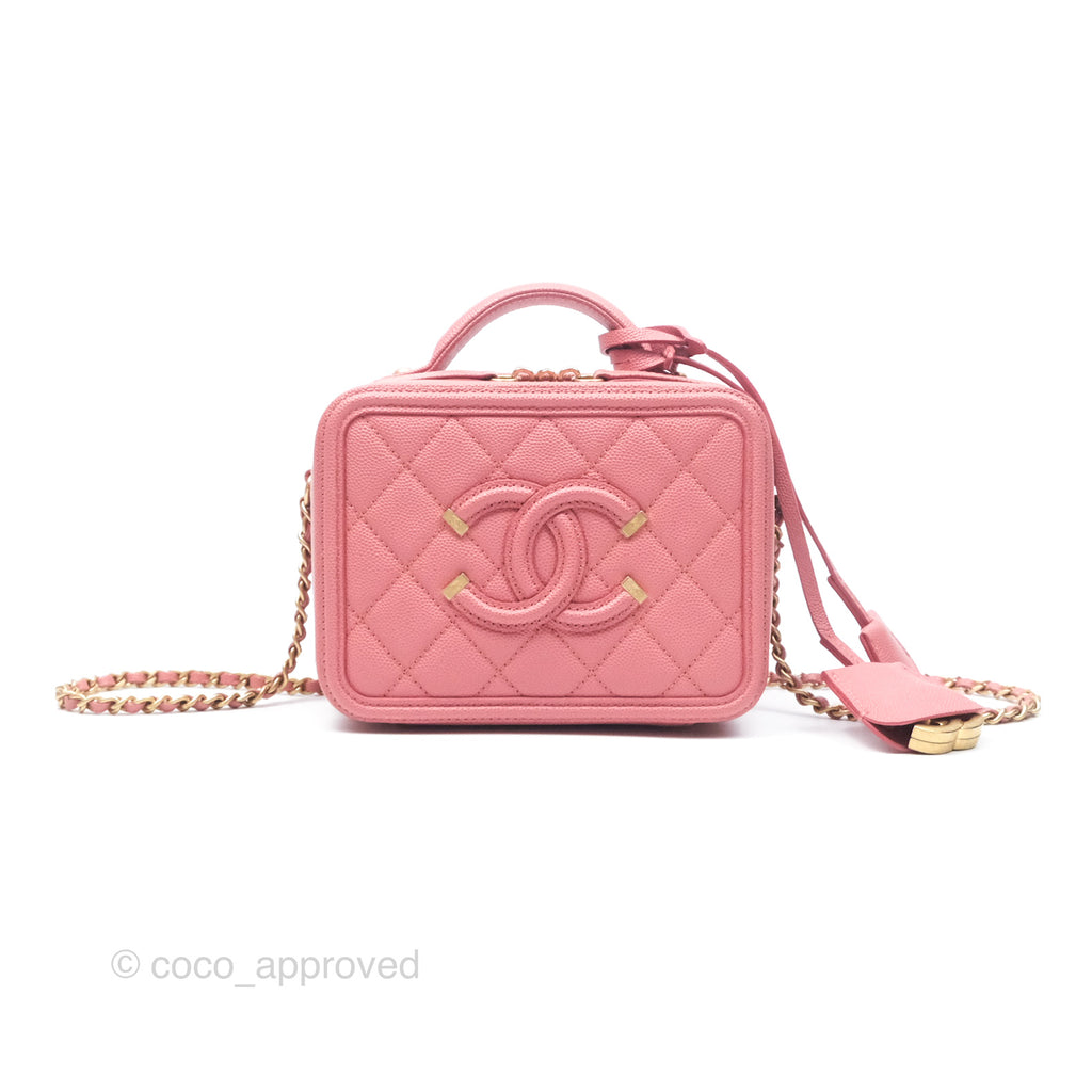 Chanel Quilted Small CC Filigree Vanity Case Pink Caviar Gold Hardware