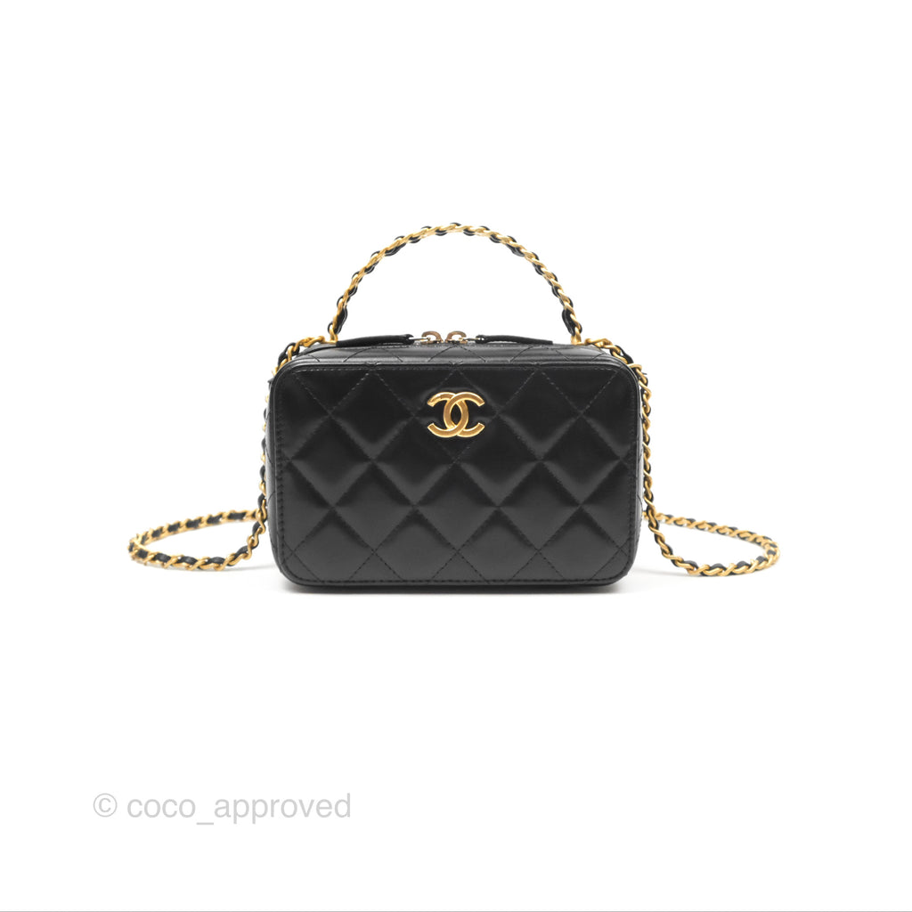 Chanel Top Handle Vanity Case Black Shiny Lambskin Aged Gold Hardware